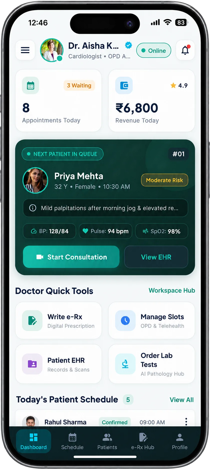 Telehealth Doctor Dashboard Mockup